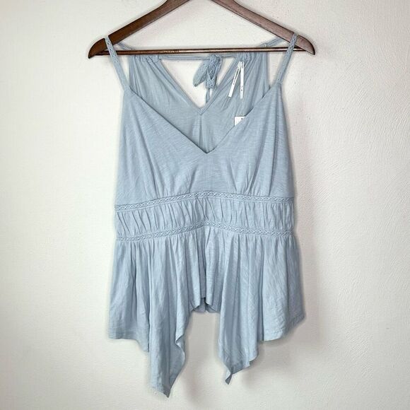 Anthropologie Tops - Anthropologie Light Blue Lace Lined Sleeveless Blouse Shark Bite - Women’s US M